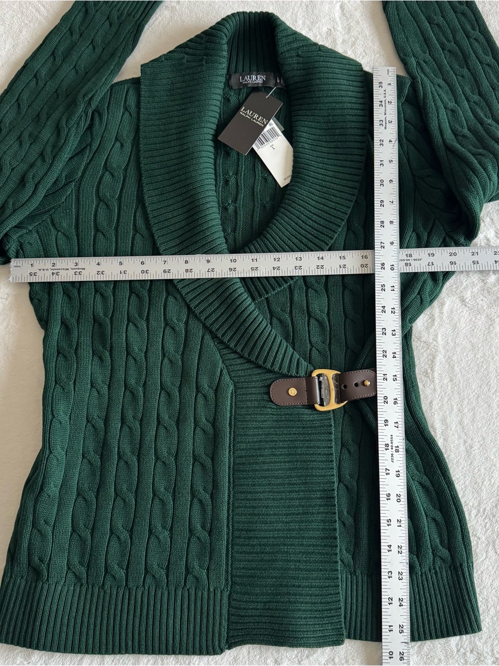 Lauren Ralph Lauren Navy Donato Buckled
Cotton Sweater size large color green - Picture 16 of 17